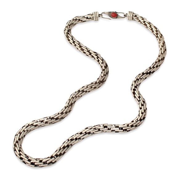 Vintage Red Coral Sterling Silver Woven Rope Chain Necklace Thick Heavy 72 Grams - Picture 4 of 5